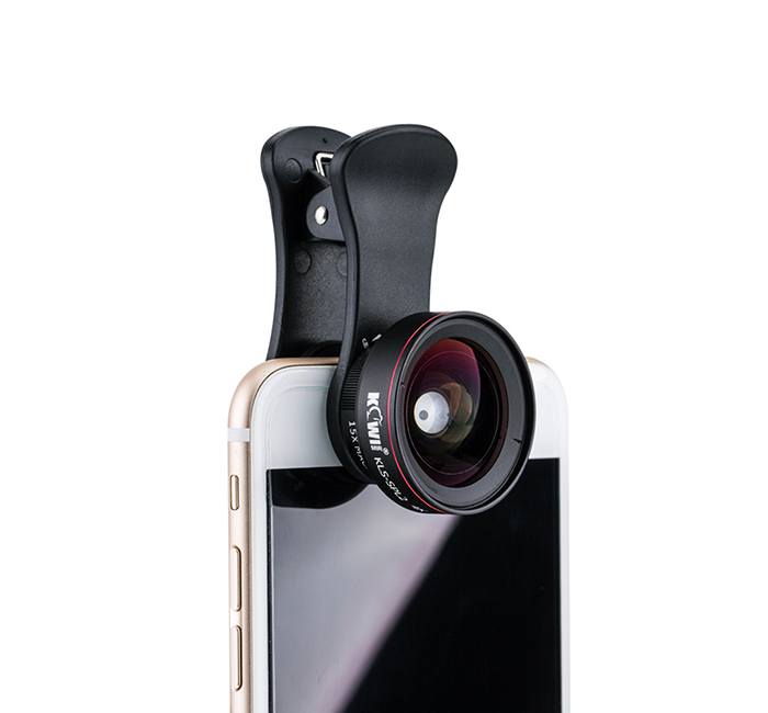 Kiwifotos Universal Vidvinkel & Makro 15x med klämma för mobiler